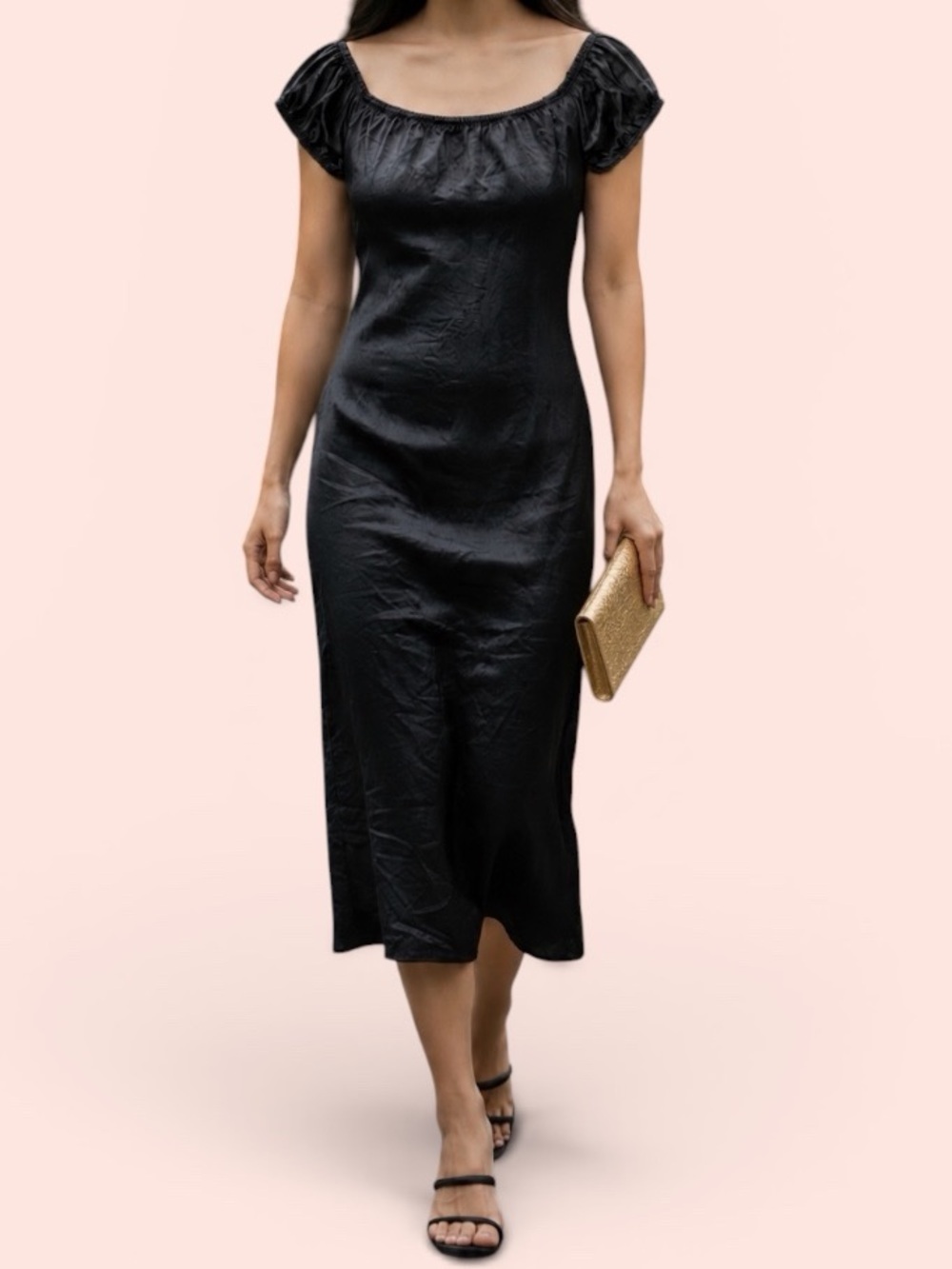 NEW J. Crew Off-The-Shoulder Slip Dress in Black Textured Satin Women’s Size 6